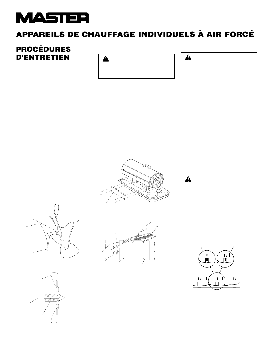 Appareils de chauffage individuels à air forcé, Procédures d’entretien, Suite | Master Lock B150CEH User Manual | Page 42 / 108
