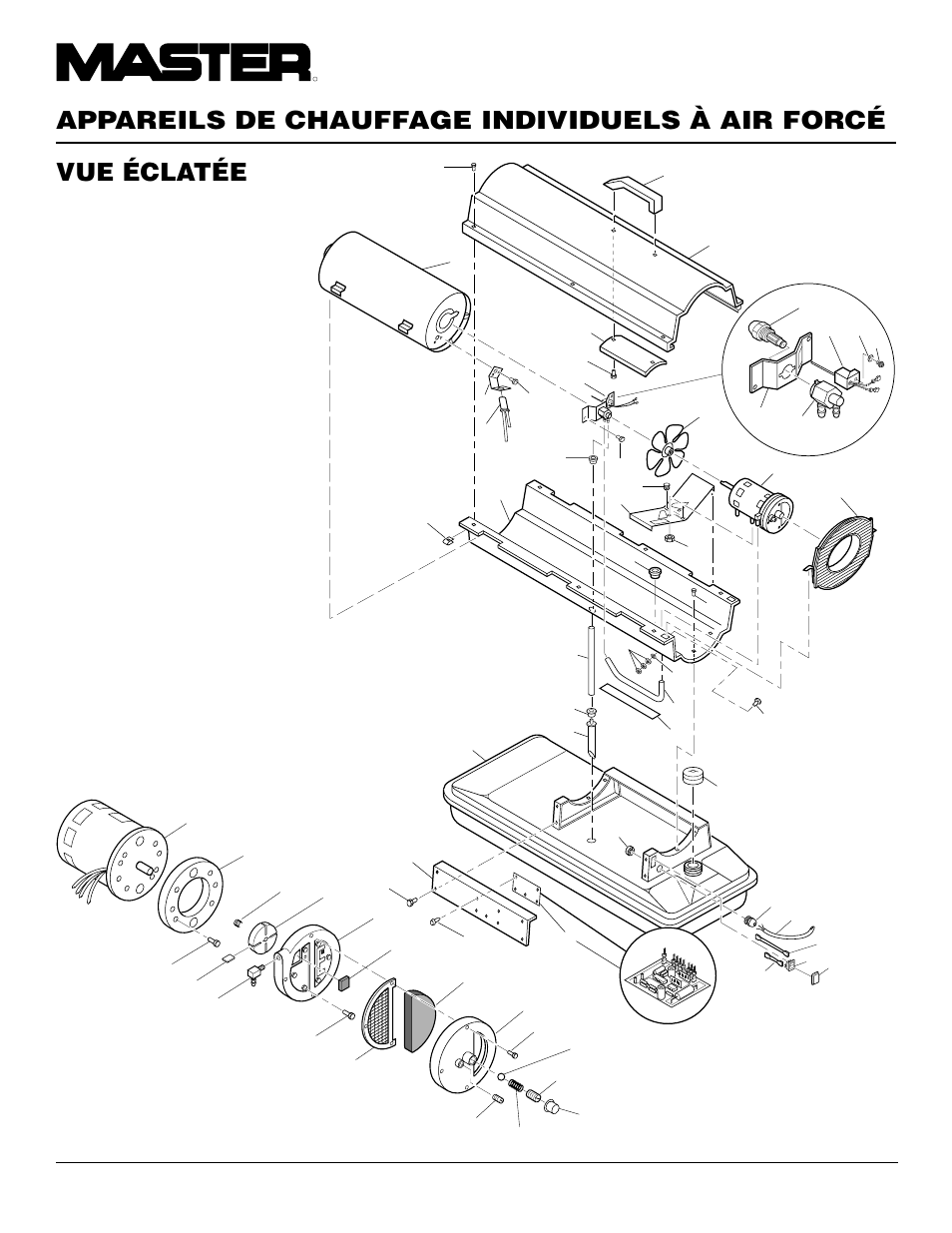 Appareils de chauffage individuels à air forcé, Vue éclatée, Modèle b35ceh | Ensemble moteur et pompe | Master Lock B150CEH User Manual | Page 44 / 108