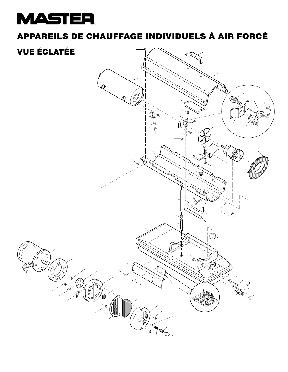 Appareils de chauffage individuels à air forcé, Vue éclatée, Modèle b70ceh | Ensemble moteur et pompe | Master Lock B150CEH User Manual | Page 46 / 108