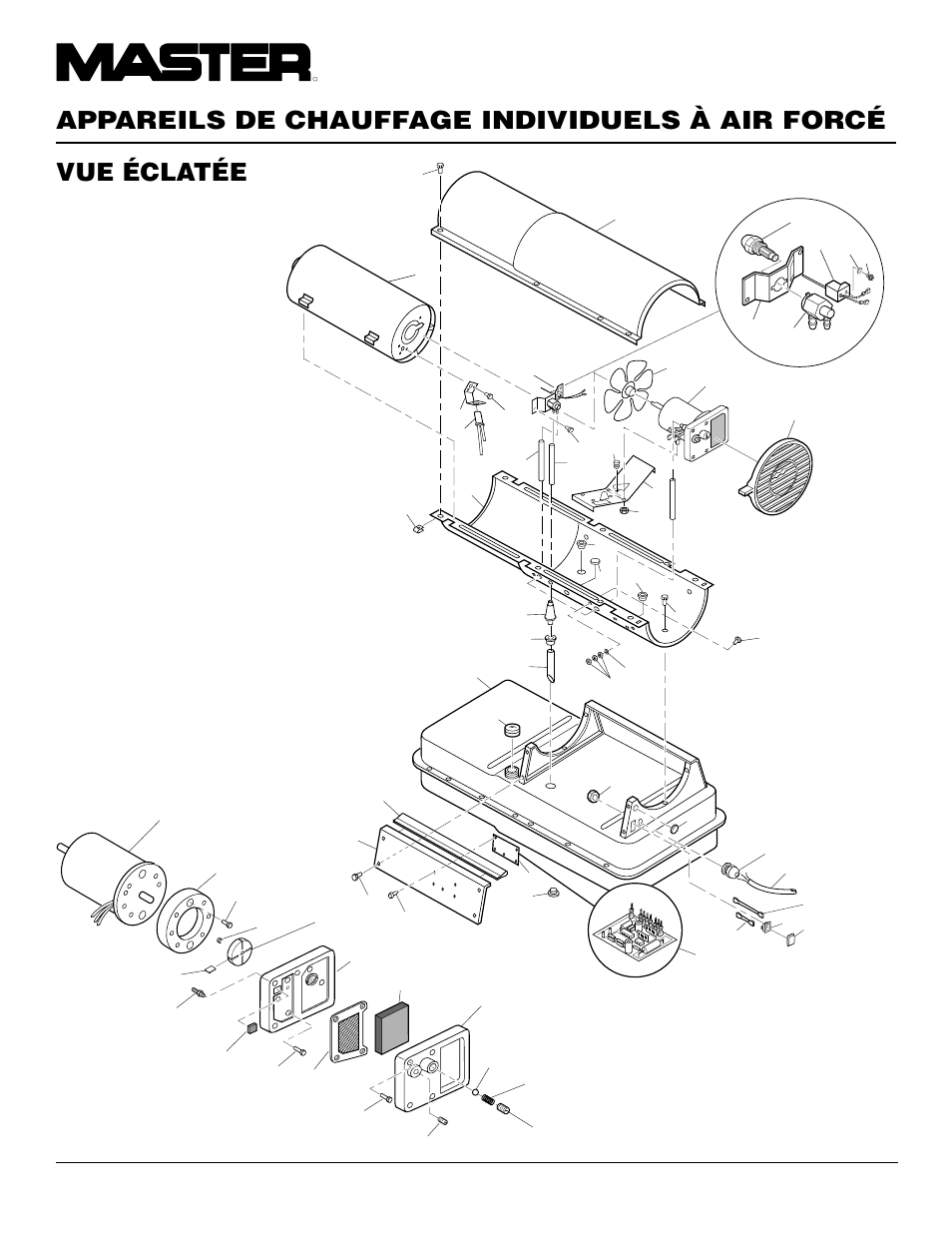 Appareils de chauffage individuels à air forcé, Vue éclatée, Modèle b100ceh | Ensemble moteur et pompe | Master Lock B150CEH User Manual | Page 48 / 108