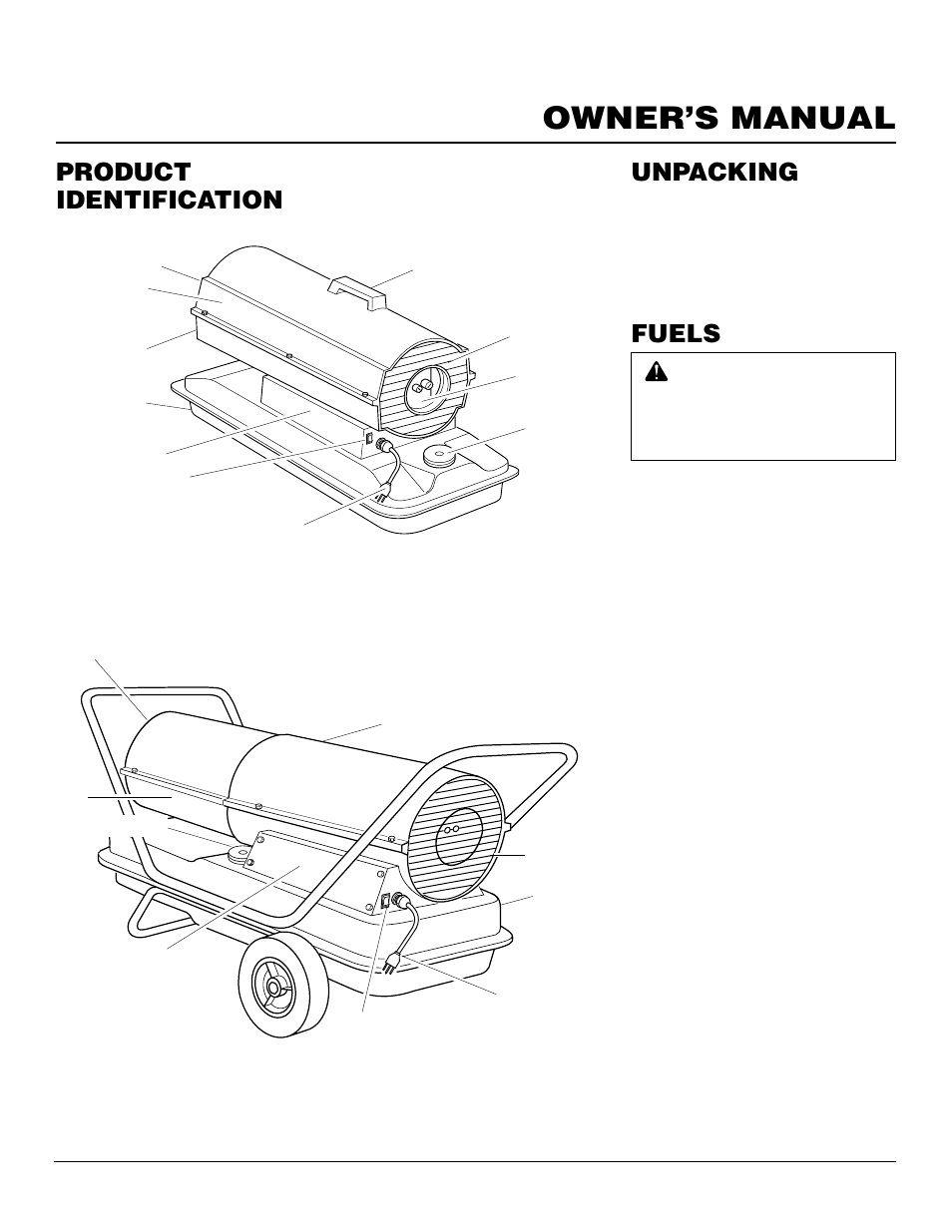 Owner’s manual, Product identification, Unpacking | Fuels | Master Lock B150CEH User Manual | Page 5 / 108