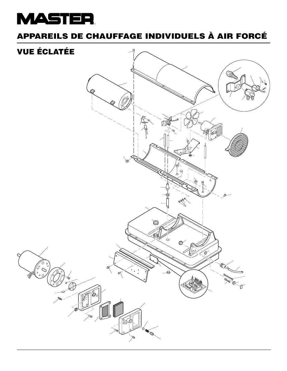 Appareils de chauffage individuels à air forcé, Vue éclatée, Modèle b150ceh | Ensemble moteur et pompe | Master Lock B150CEH User Manual | Page 50 / 108