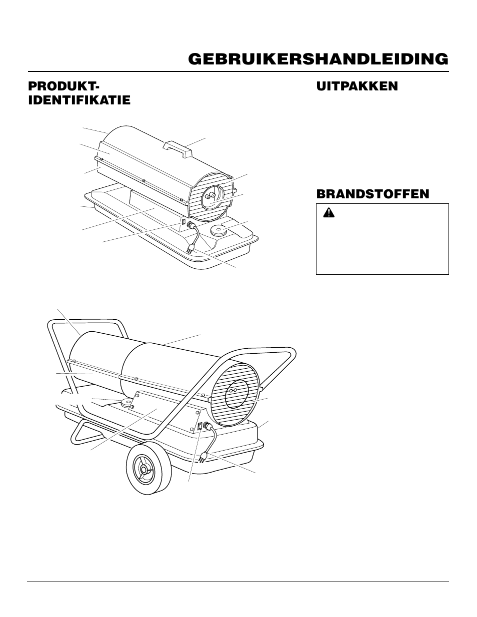 Gebruikershandleiding, Uitpakken, Brandstoffen | Produkt- identifikatie | Master Lock B150CEH User Manual | Page 57 / 108