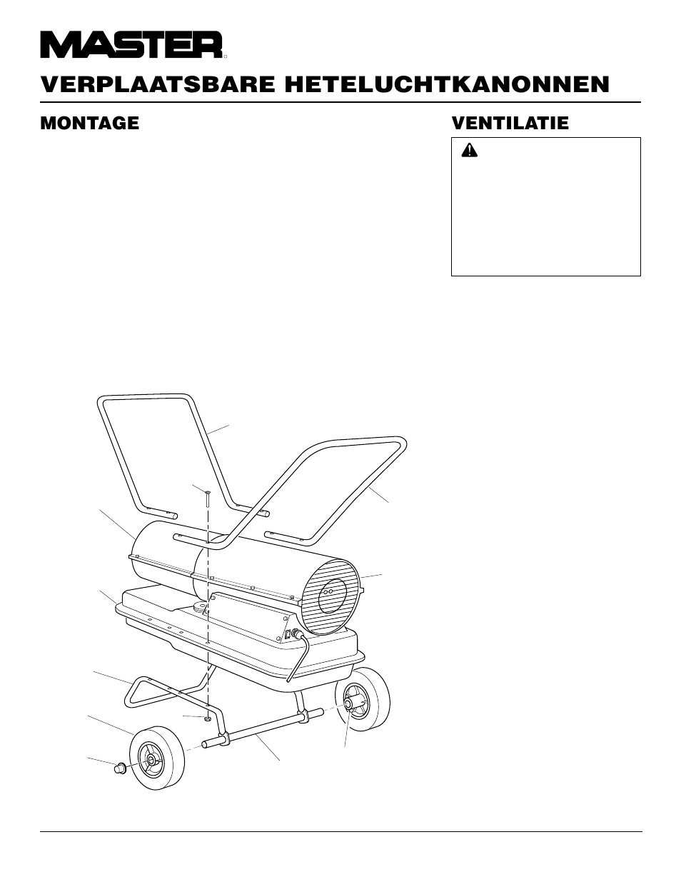 Verplaatsbare heteluchtkanonnen, Montage, Ventilatie | Master Lock B150CEH User Manual | Page 58 / 108