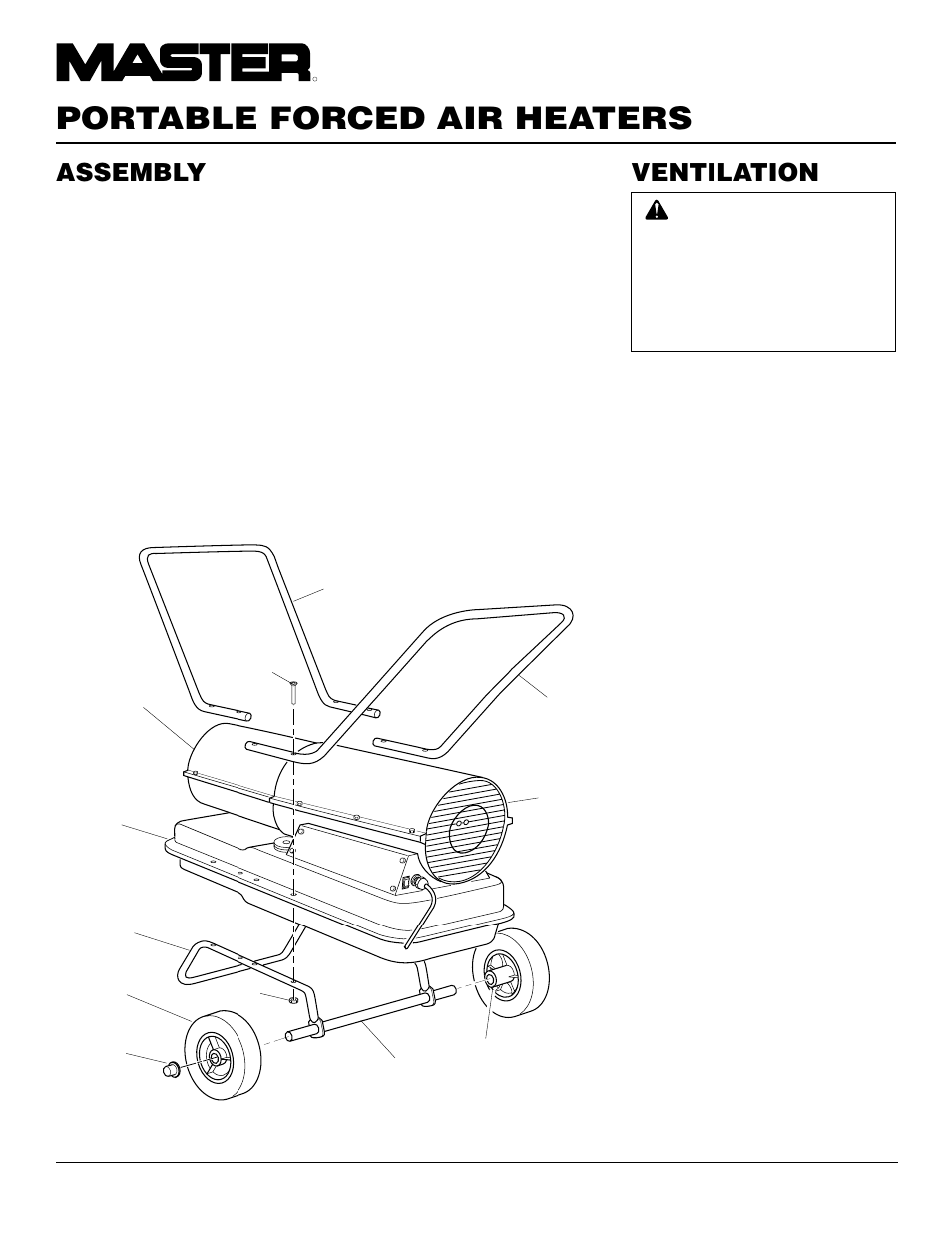 Portable forced air heaters, Assembly, Ventilation | Master Lock B150CEH User Manual | Page 6 / 108