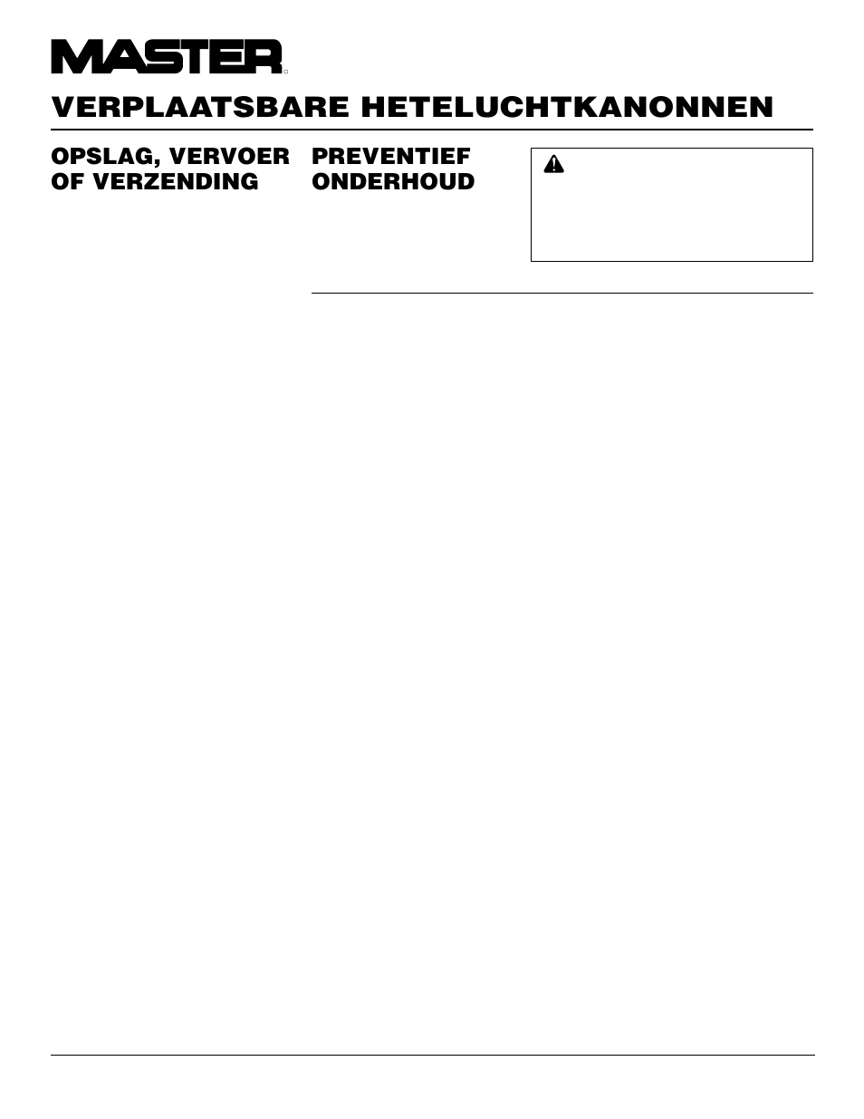 Verplaatsbare heteluchtkanonnen, Opslag, vervoer of verzending, Preventief onderhoud | Master Lock B150CEH User Manual | Page 60 / 108