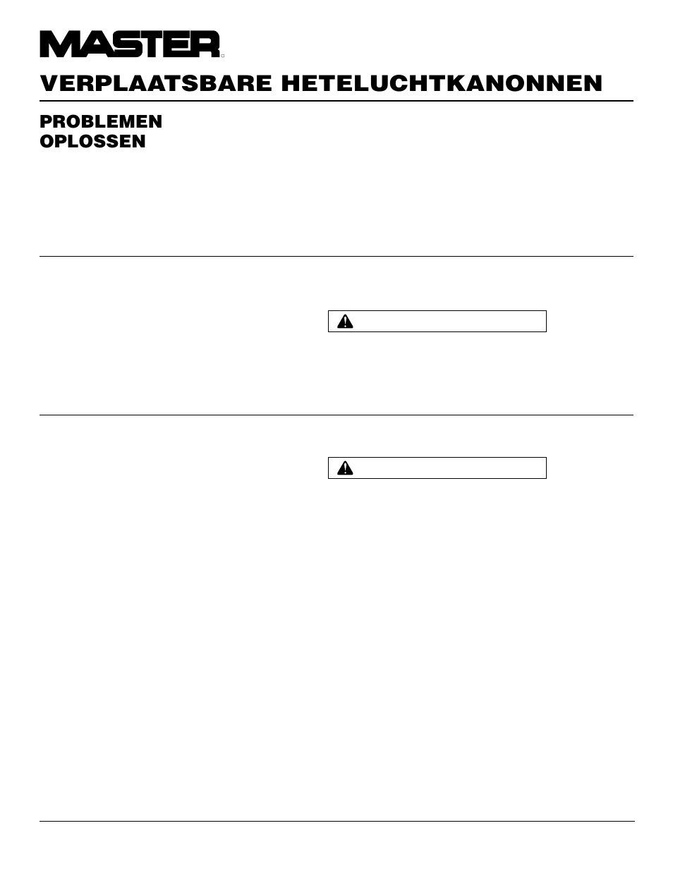 Verplaatsbare heteluchtkanonnen, Problemen oplossen | Master Lock B150CEH User Manual | Page 62 / 108