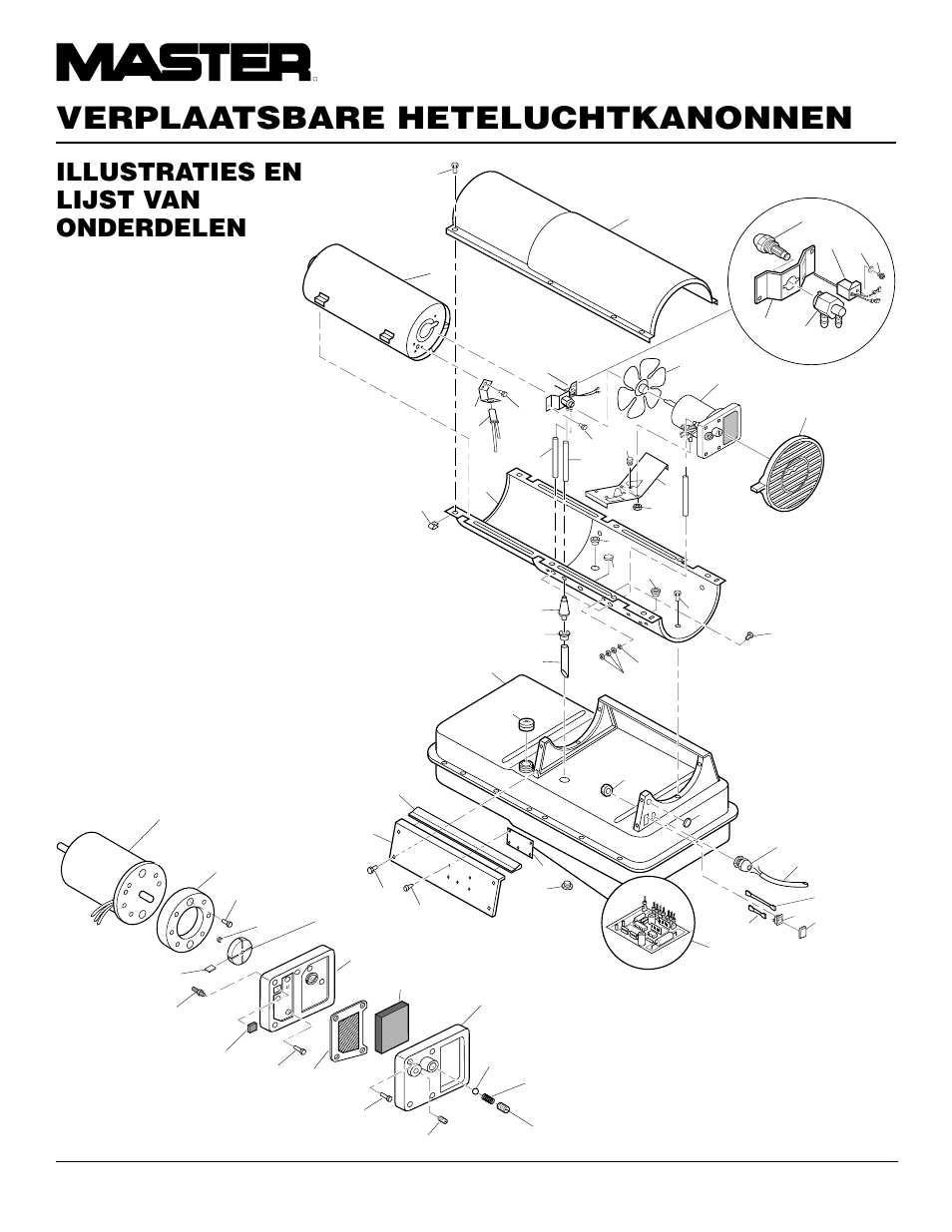 Verplaatsbare heteluchtkanonnen, Illustraties en lijst van onderdelen, B100ceh | Motor en pomp | Master Lock B150CEH User Manual | Page 74 / 108