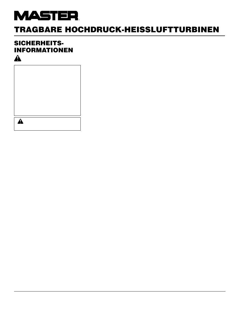 Tragbare hochdruck-heissluftturbinen, Sicherheits- informationen | Master Lock B150CEH User Manual | Page 82 / 108
