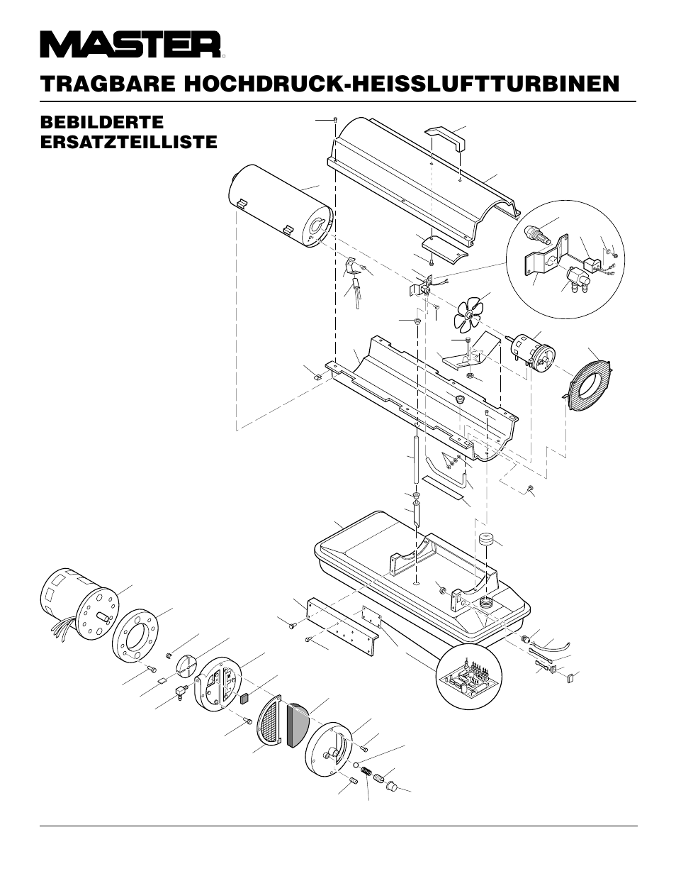 Tragbare hochdruck-heissluftturbinen, Bebilderte ersatzteilliste, B35ceh modell | Motor- und pumpenbaugruppe | Master Lock B150CEH User Manual | Page 96 / 108