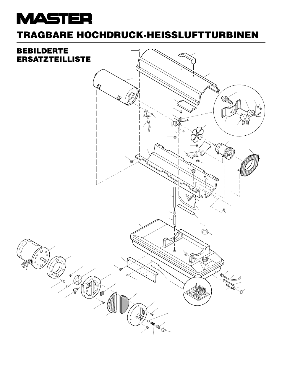 Tragbare hochdruck-heissluftturbinen, Bebilderte ersatzteilliste, B70ceh modell | Motor- und pumpenbaugruppe | Master Lock B150CEH User Manual | Page 98 / 108
