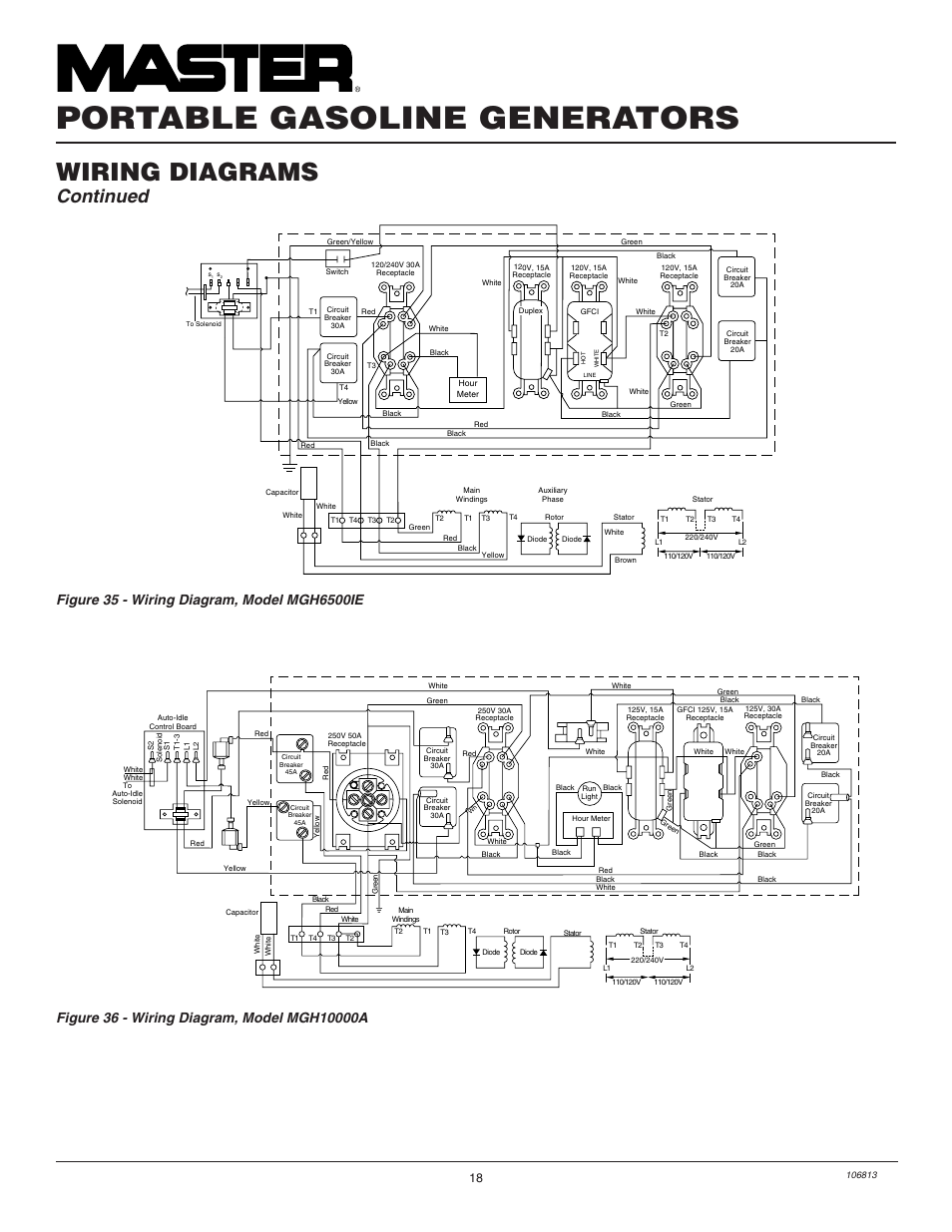 Portable gasoline generators, Wiring diagrams, Continued | Master Lock MGH3000G User Manual | Page 18 / 36