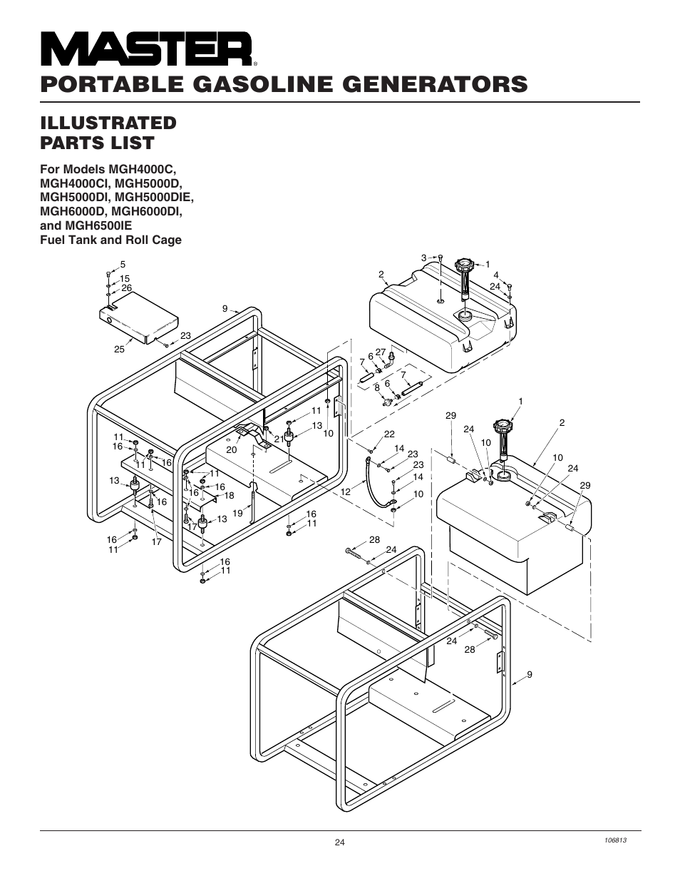 Portable gasoline generators, Illustrated parts list | Master Lock MGH3000G User Manual | Page 24 / 36