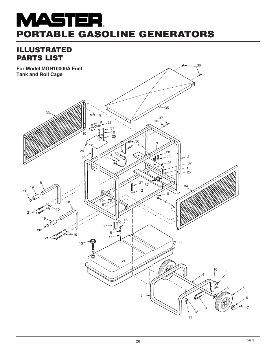 Portable gasoline generators, Illustrated parts list | Master Lock MGH3000G User Manual | Page 26 / 36