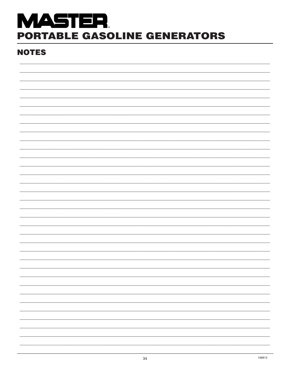 Portable gasoline generators | Master Lock MGH3000G User Manual | Page 34 / 36