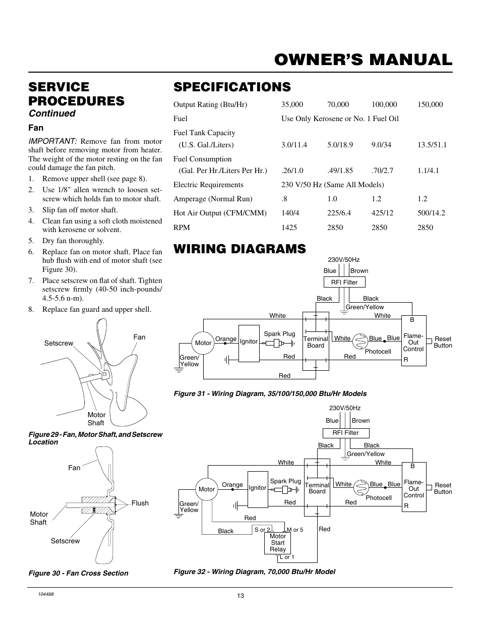 Owner’s manual, Specifications, Service procedures | Wiring diagrams, Continued | Master Lock B150CEA User Manual | Page 13 / 48