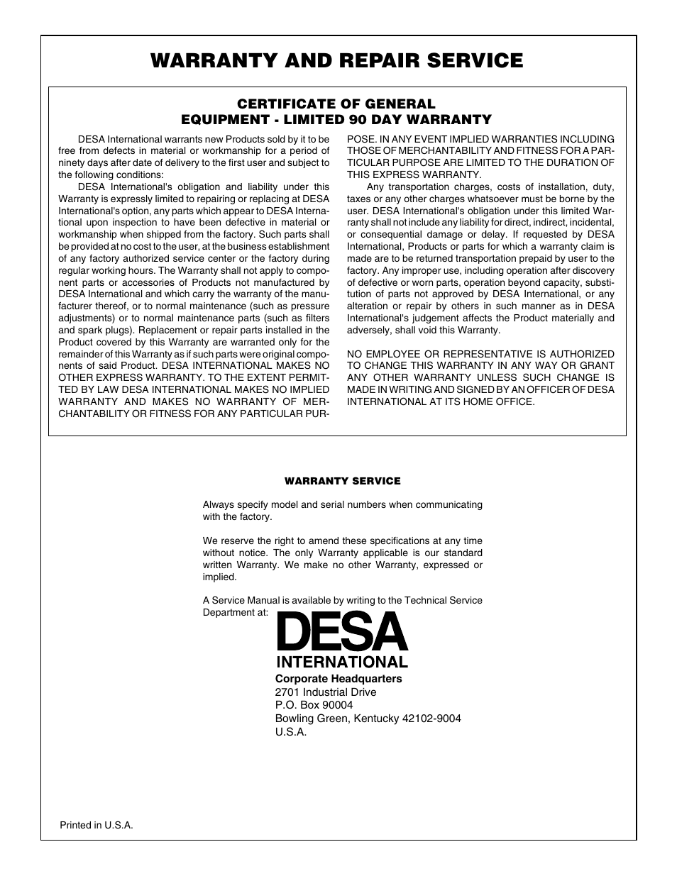 Warranty and repair service | Master Lock B150CEA User Manual | Page 24 / 48