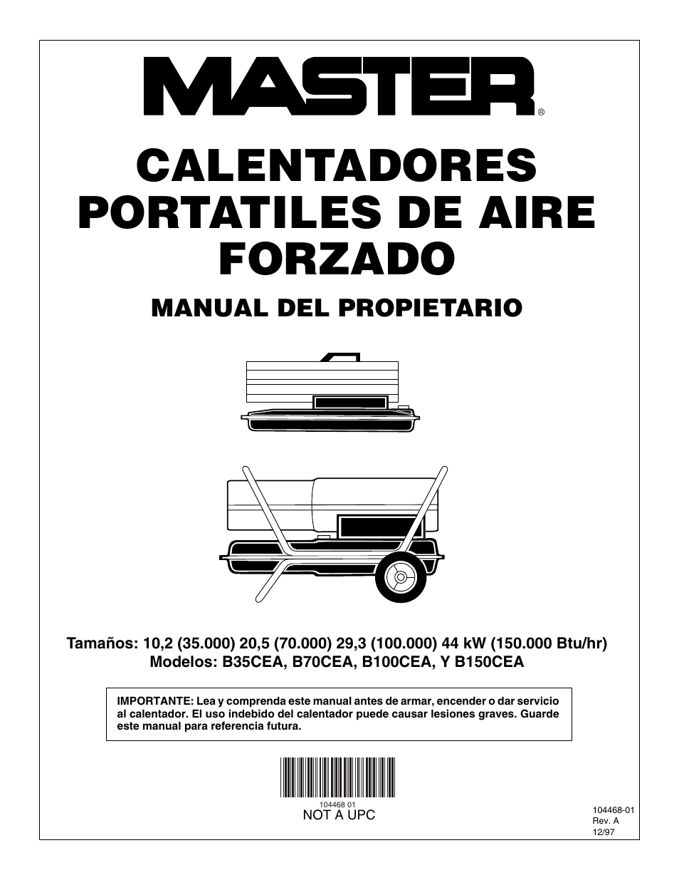 Calentadores portatiles de aire forzado, Manual del propietario | Master Lock B150CEA User Manual | Page 25 / 48