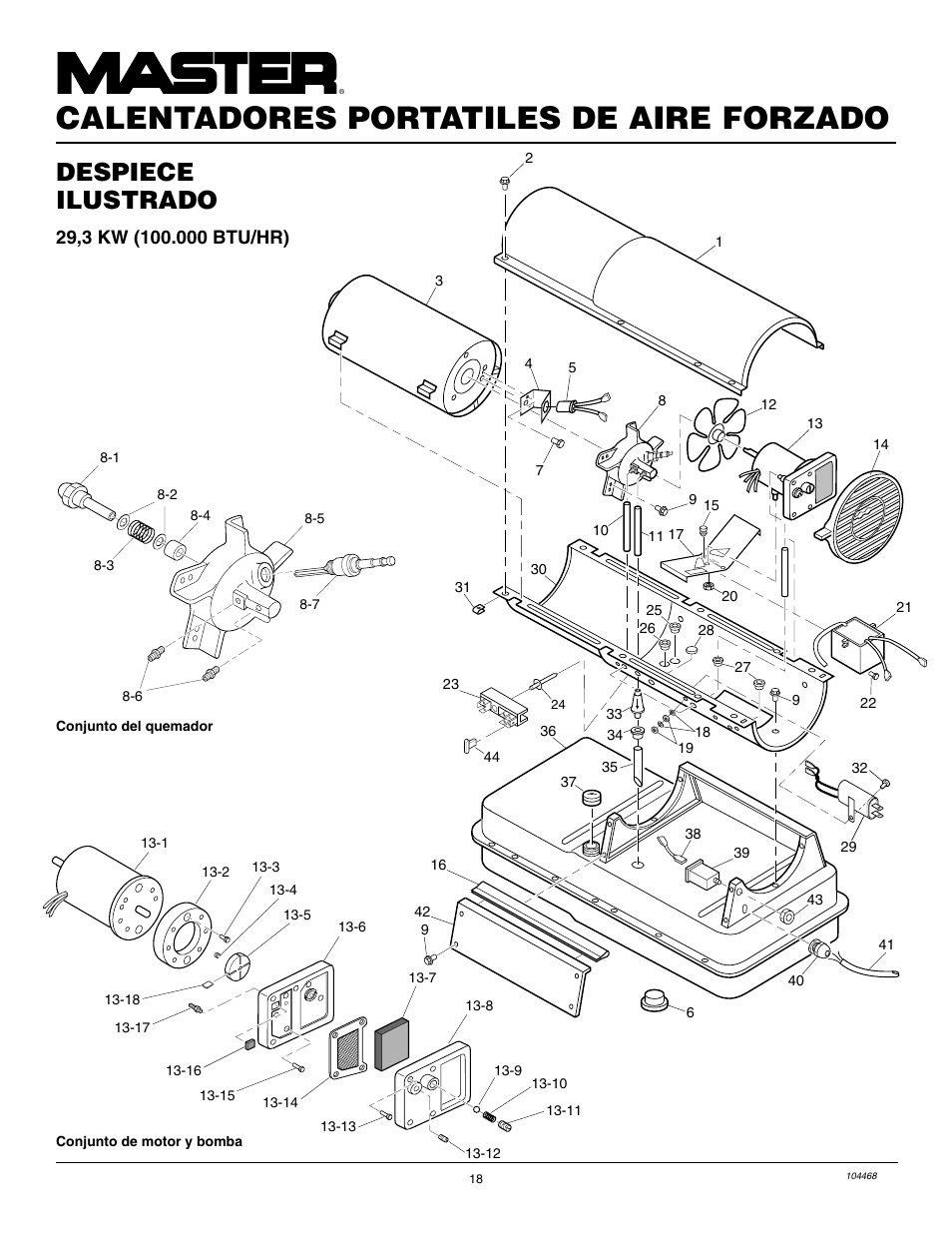 Calentadores portatiles de aire forzado, Despiece ilustrado | Master Lock B150CEA User Manual | Page 42 / 48