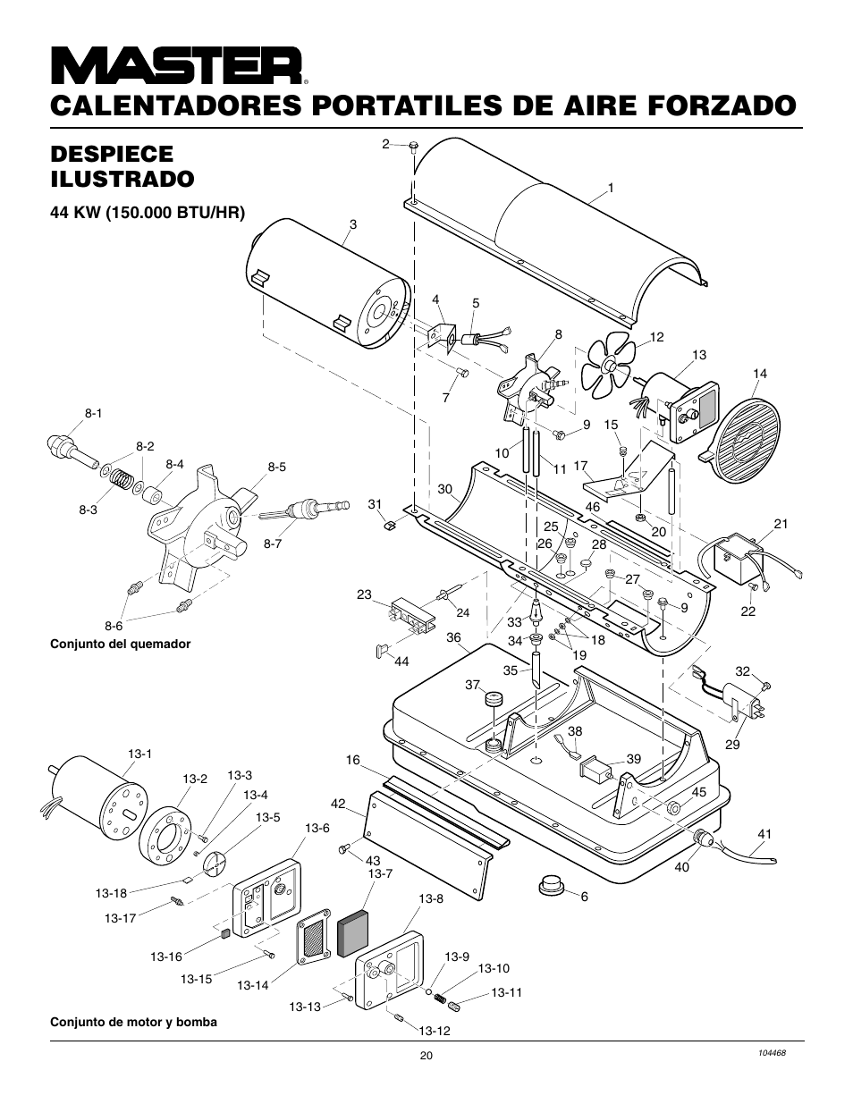 Calentadores portatiles de aire forzado, Despiece ilustrado | Master Lock B150CEA User Manual | Page 44 / 48