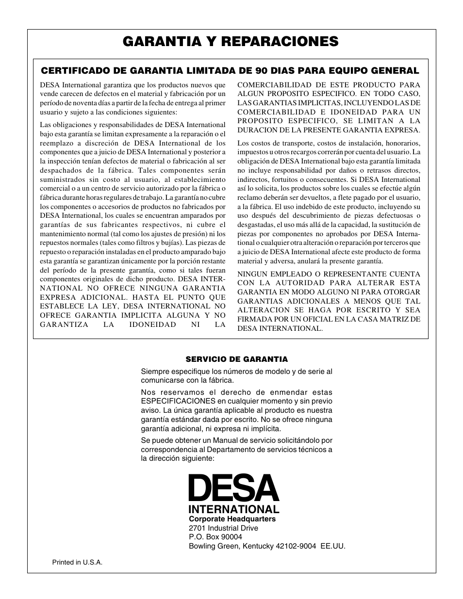 Desa, Garantia y reparaciones | Master Lock B150CEA User Manual | Page 48 / 48
