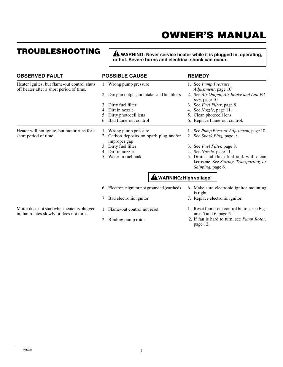 Owner’s manual, Troubleshooting | Master Lock B150CEA User Manual | Page 7 / 48