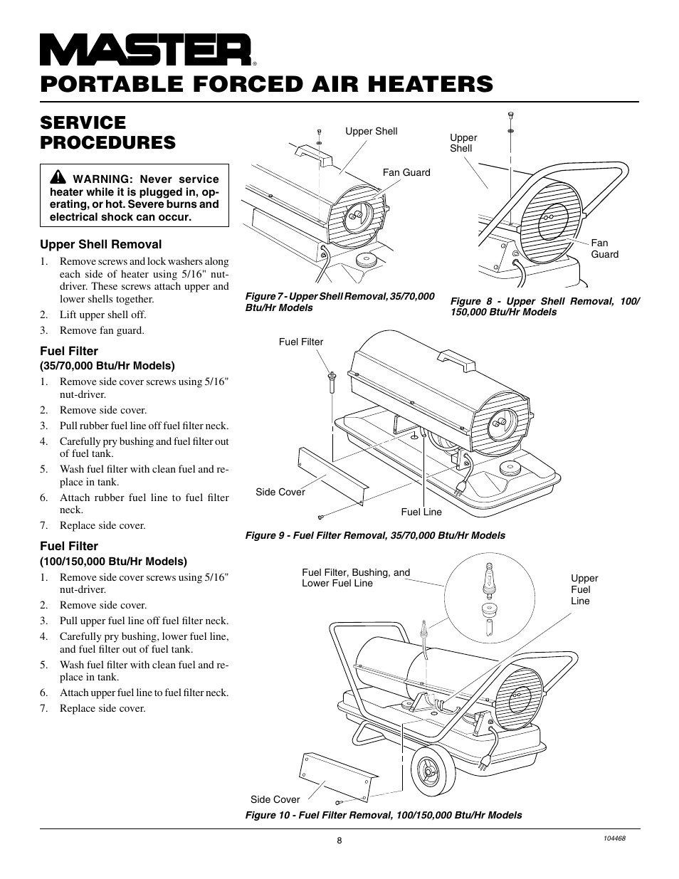 Portable forced air heaters, Service procedures | Master Lock B150CEA User Manual | Page 8 / 48