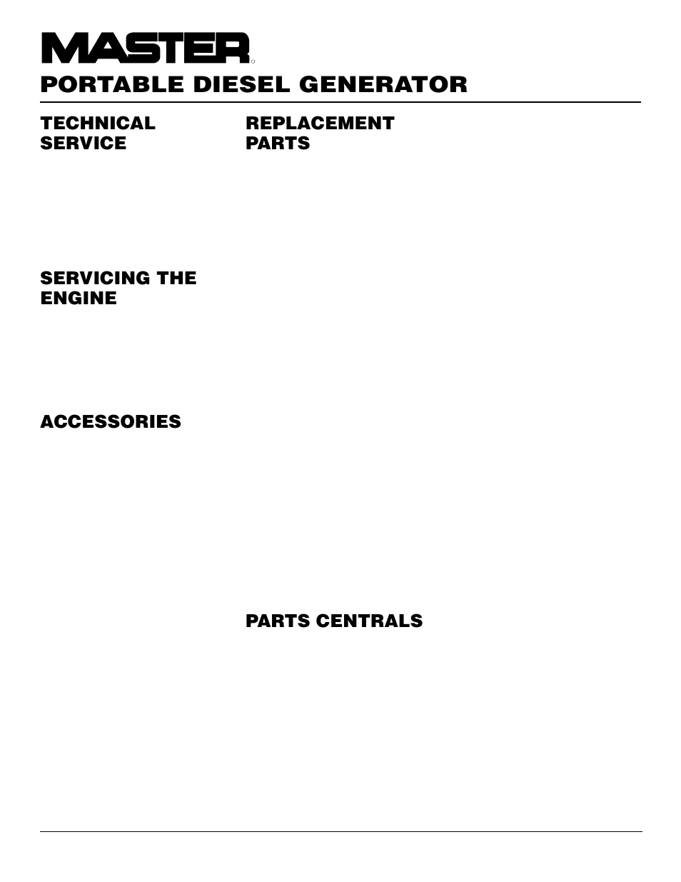 Portable diesel generator, Technical service, Servicing the engine | Accessories, Replacement parts, Parts centrals | Master Lock MGY5000C User Manual | Page 14 / 20