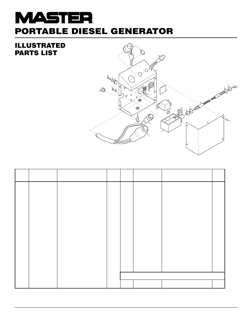 Portable diesel generator, Illustrated parts list, Switch control box | Master Lock MGY5000C User Manual | Page 18 / 20
