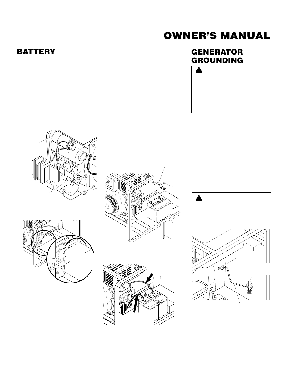Owner’s manual, Battery, Generator grounding | Continued | Master Lock MGY5000C User Manual | Page 7 / 20