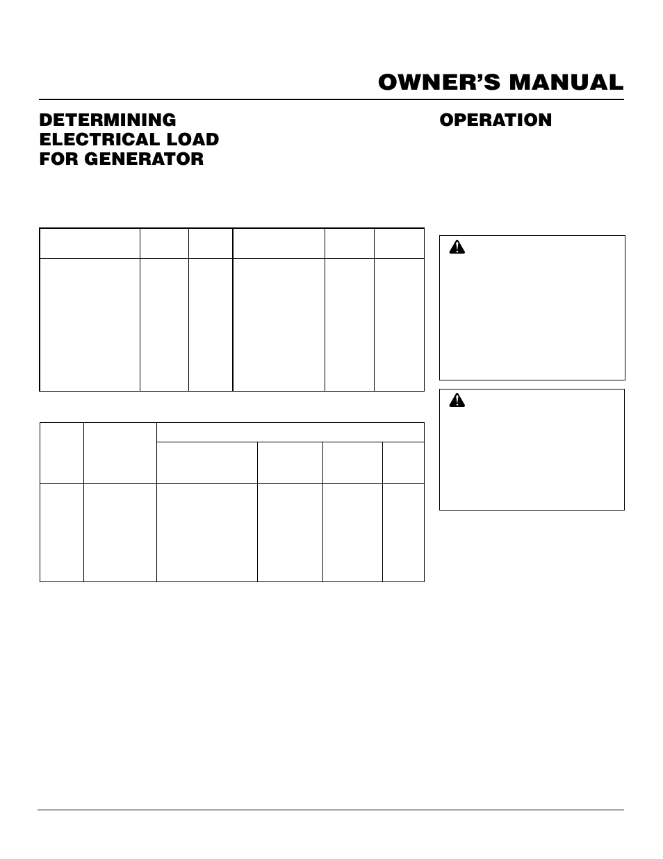 Owner’s manual, Determining electrical load for generator, Operation | Continued, General information, Using receptacle | Master Lock MGY5000C User Manual | Page 9 / 20