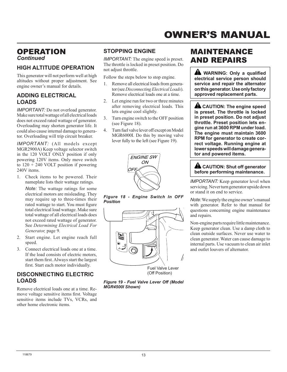 Owner’s manual, Maintenance and repairs, Operation | Master Lock MGR2900A User Manual | Page 13 / 24
