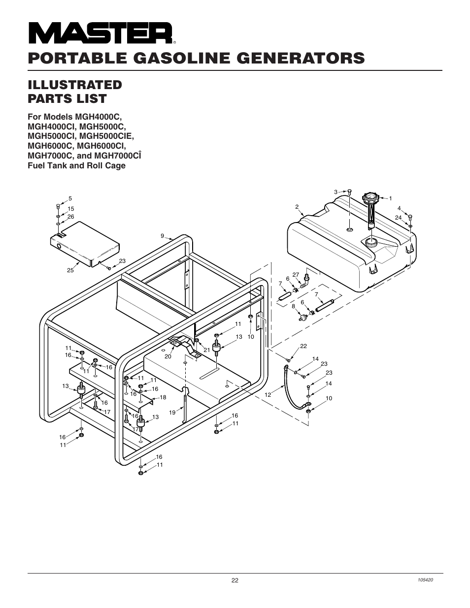 Portable gasoline generators, Illustrated parts list | Master Lock MGH3000PR User Manual | Page 22 / 28