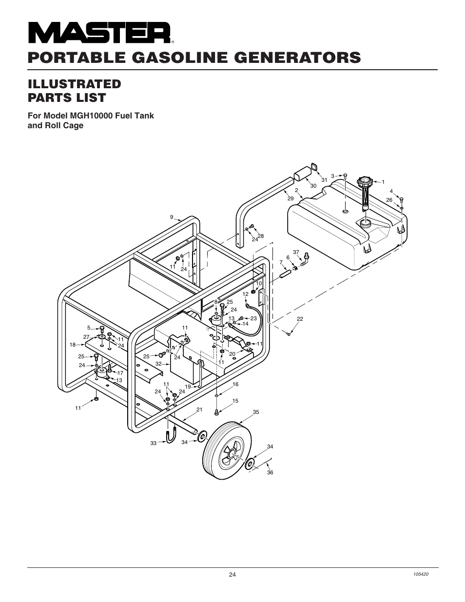 Portable gasoline generators, Illustrated parts list | Master Lock MGH3000PR User Manual | Page 24 / 28