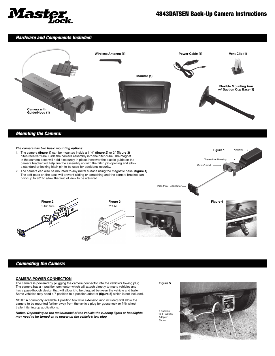 Master Lock Datsen Back-up Camera 4843 User Manual | 3 pages