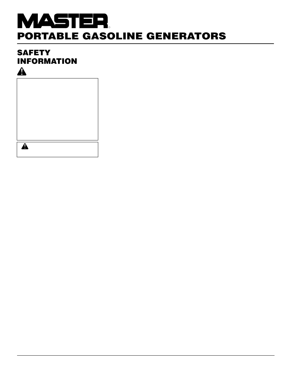 Portable gasoline generators, Safety information | Master Lock HWI3000  EN User Manual | Page 2 / 32
