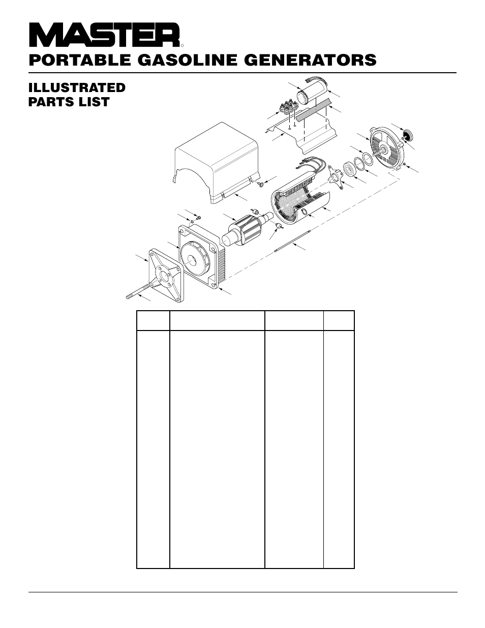 Portable gasoline generators, Illustrated parts list | Master Lock HWI3000  EN User Manual | Page 22 / 32
