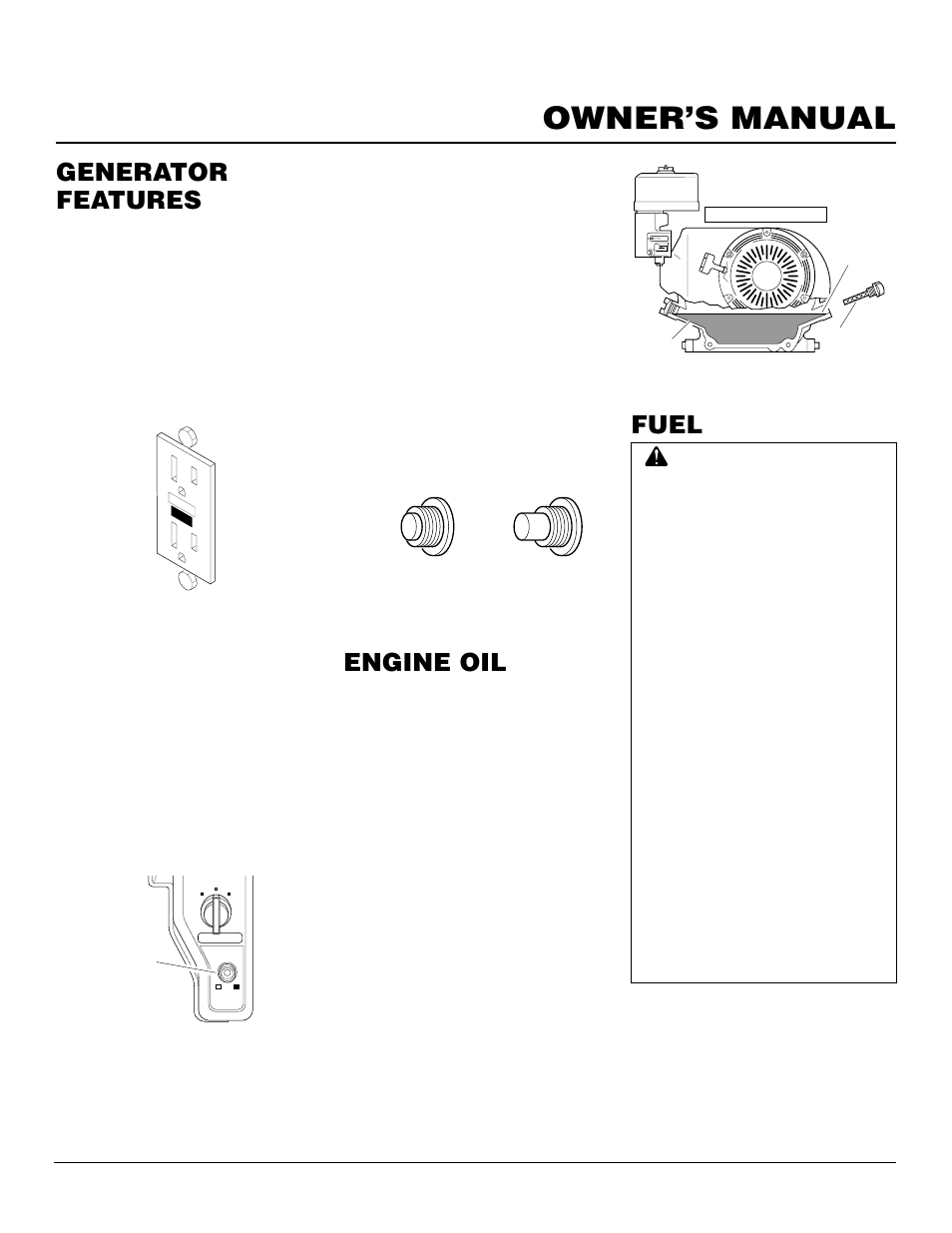 Owner’s manual, Engine oil, Fuel | Generator features, Continued | Master Lock HWI3000  EN User Manual | Page 7 / 32