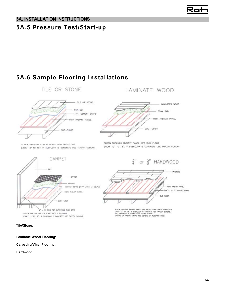 5a.5 pressure test/start-up, 5a.6 sample flooring installations | Master Lock RADIANT PANEL SYSTEM User Manual | Page 7 / 8