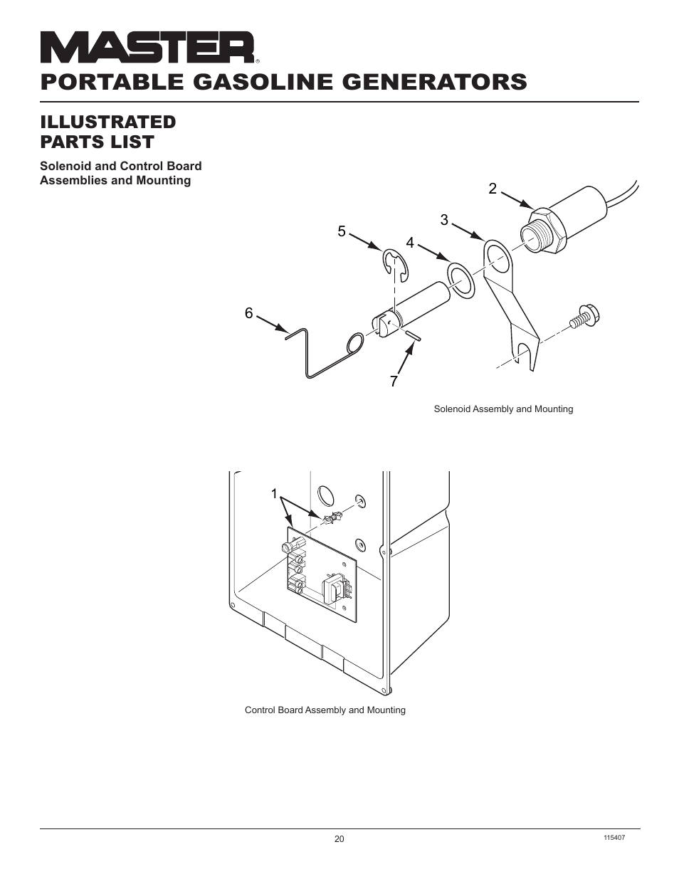 Portable gasoline generators, Illustrated parts list | Master Lock MGH8500IE User Manual | Page 20 / 24