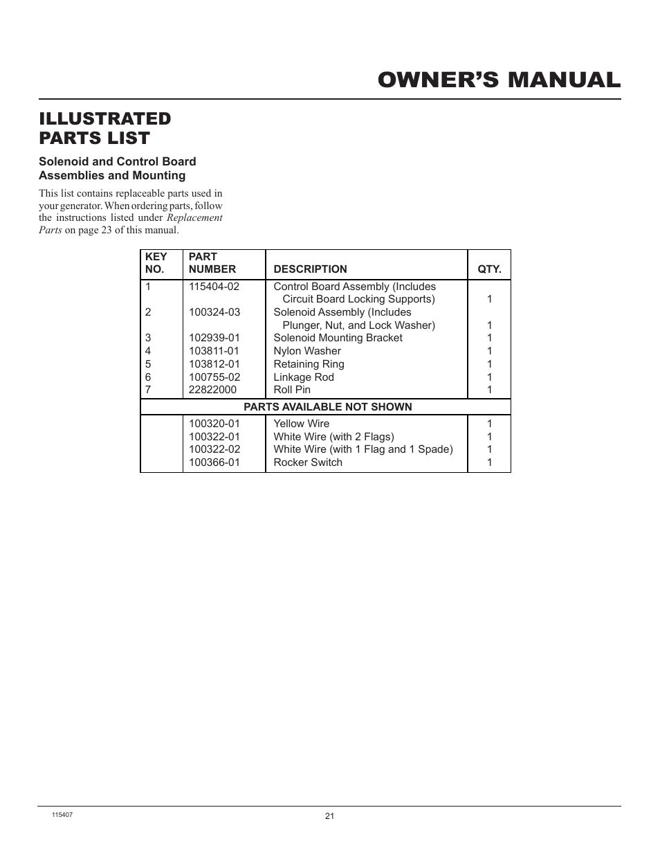 Owner’s manual, Illustrated parts list | Master Lock MGH8500IE User Manual | Page 21 / 24