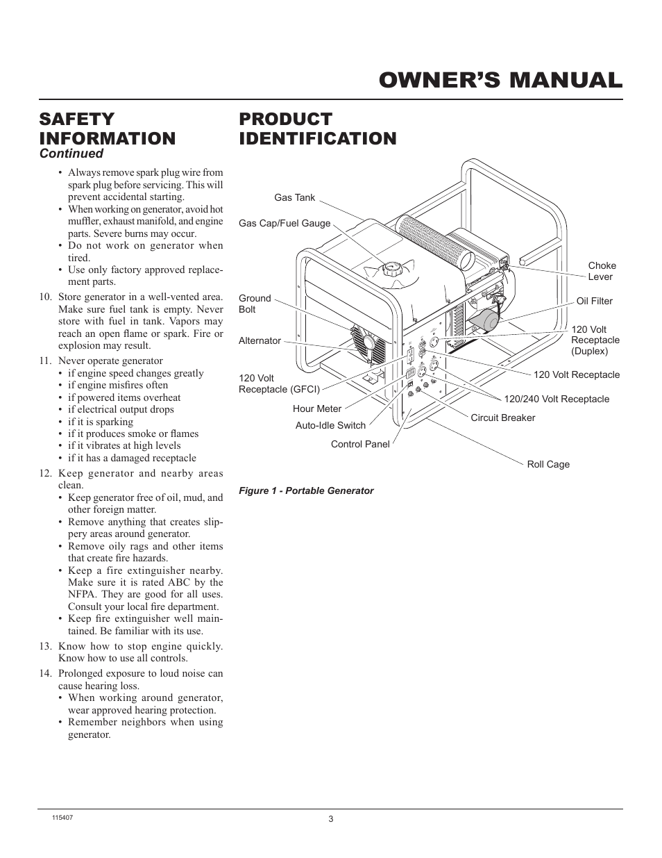 Owner’s manual, Product identification, Safety information | Continued | Master Lock MGH8500IE User Manual | Page 3 / 24
