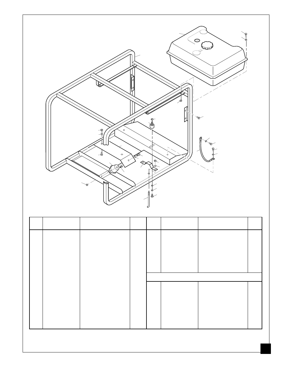 Illustrated parts list, Fuel tank and roll cage | Master Lock MGY5000 User Manual | Page 31 / 36