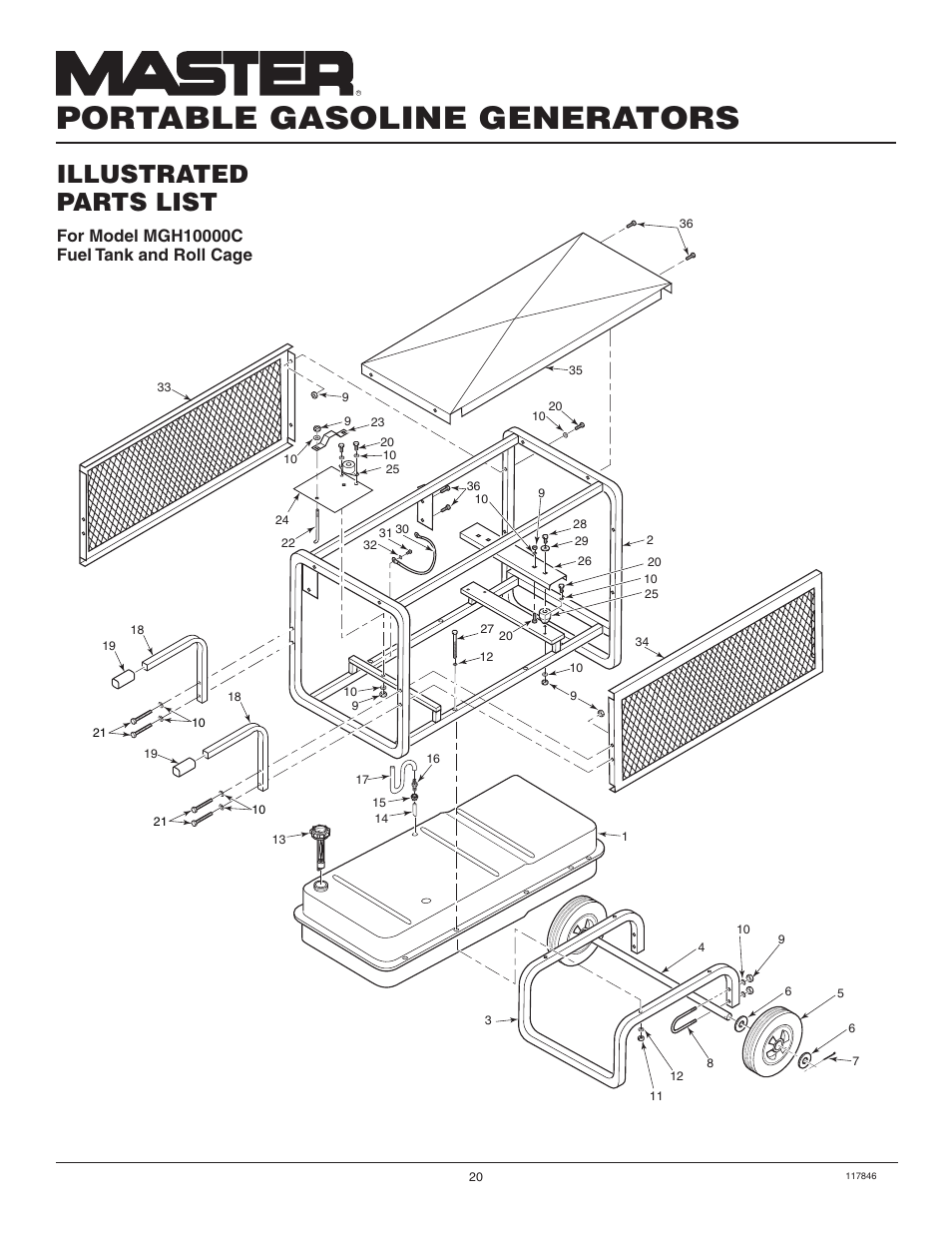 Portable gasoline generators, Illustrated parts list | Master Lock MGH8500AIE User Manual | Page 20 / 28