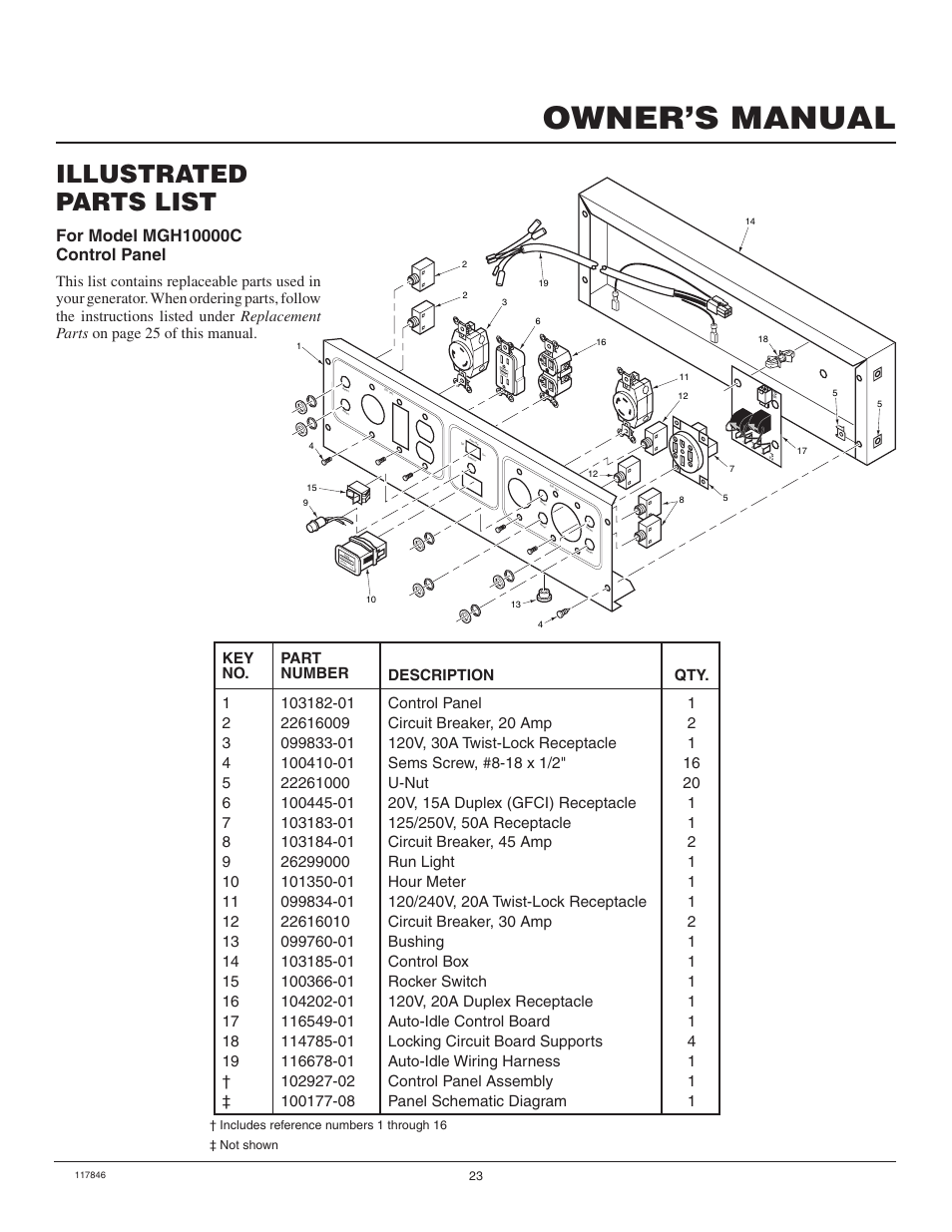 Owner’s manual, Illustrated parts list | Master Lock MGH8500AIE User Manual | Page 23 / 28