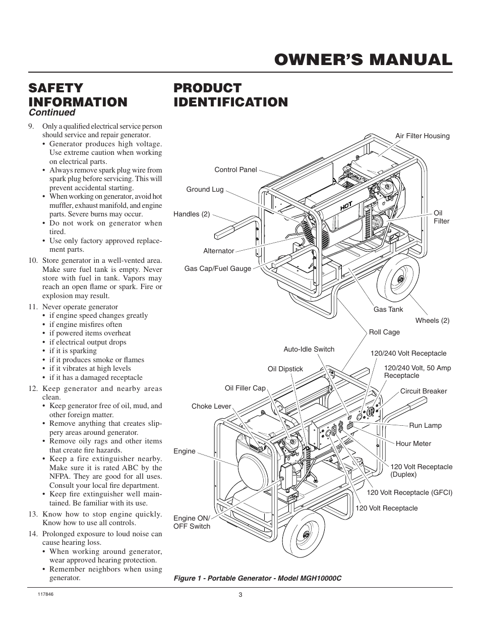 Owner’s manual, Product identification, Safety information | Continued | Master Lock MGH8500AIE User Manual | Page 3 / 28