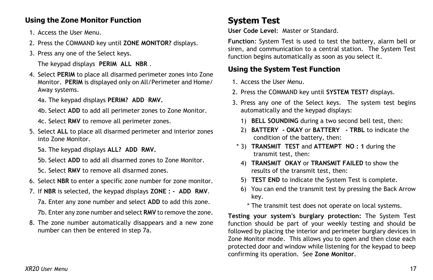 System test | Master Lock XR20 User Manual | Page 21 / 44