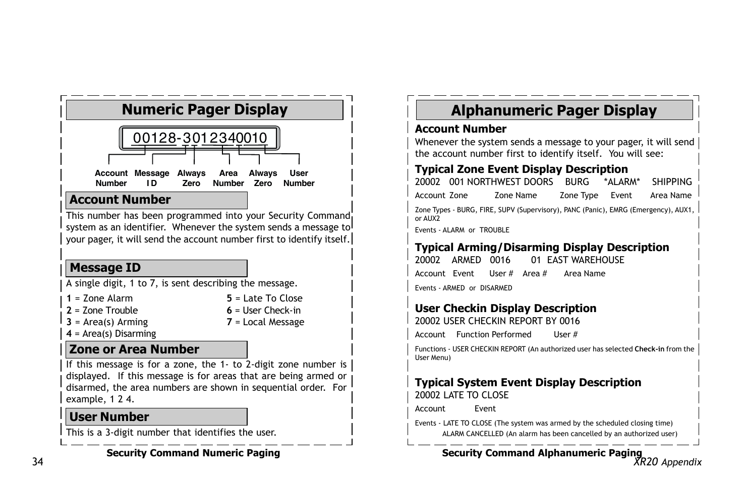 Alphanumeric pager display | Master Lock XR20 User Manual | Page 38 / 44