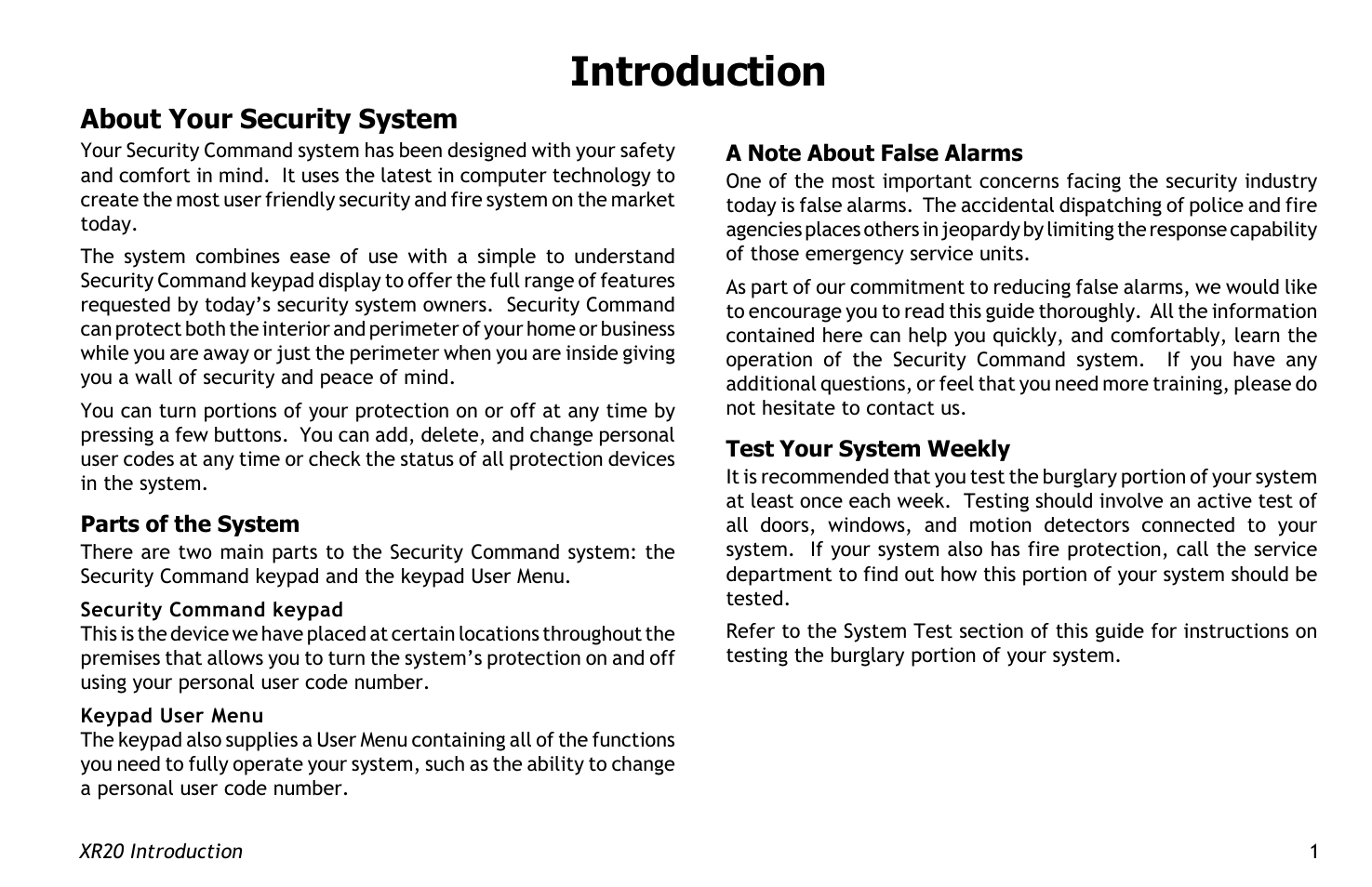 About your security system, Introduction | Master Lock XR20 User Manual | Page 5 / 44