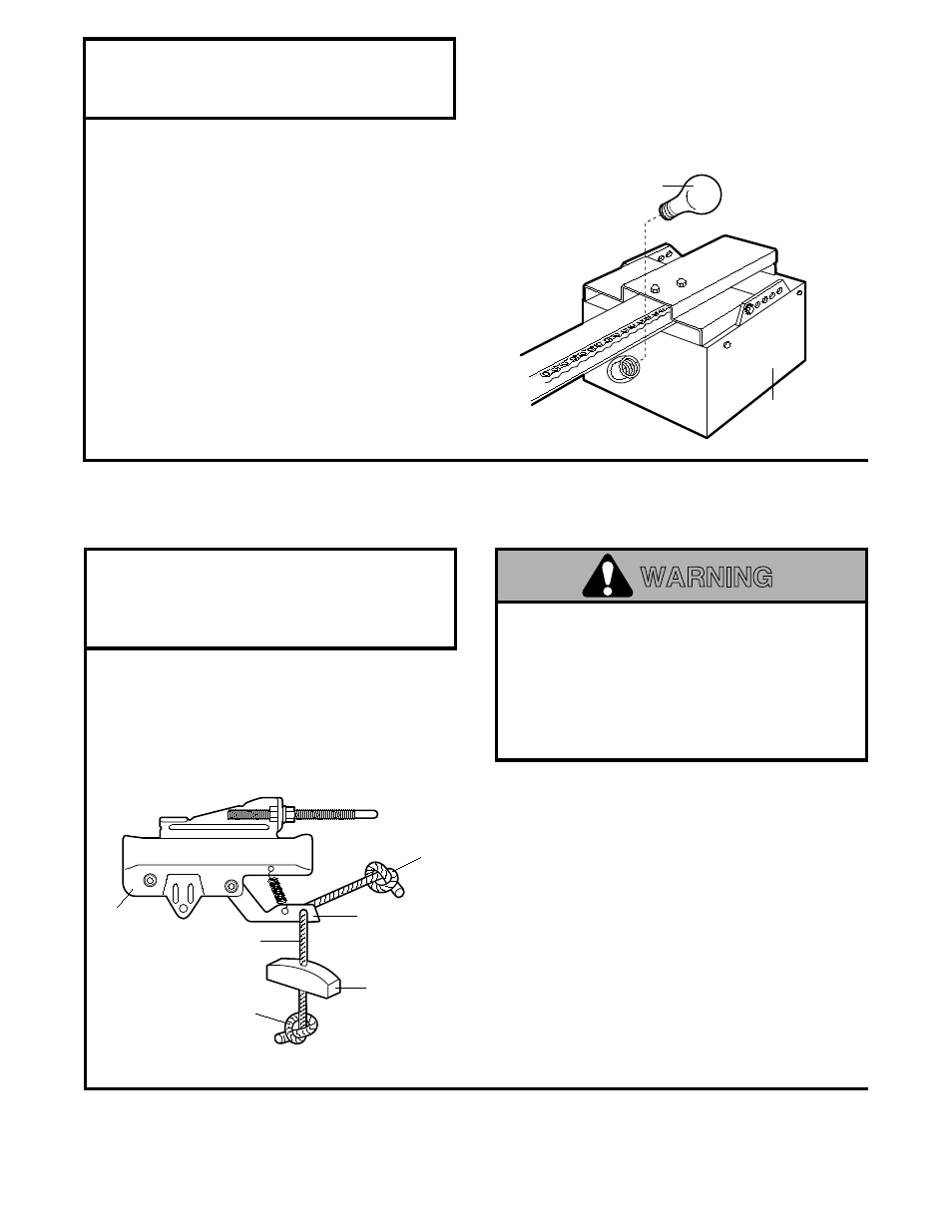 7) install the light, 8) attach the manual release, Warning | Installation step 7, Installation step 8, Attach the manual release rope and handle, Install the light | Master Lock ATS 211 User Manual | Page 14 / 32